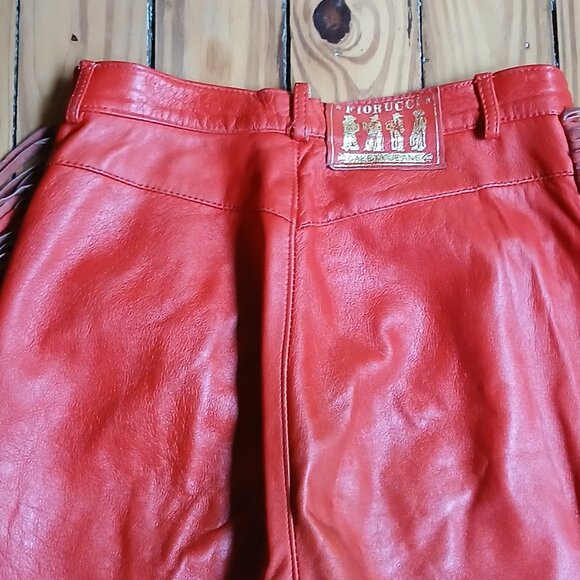 Fiorucci 1980 Vintage Red Leather Fringe Safety Jeans * Edgy Western  * Sz 28 - Picture 4 of 14